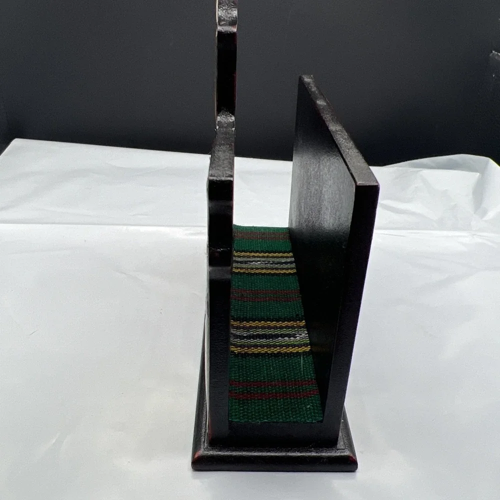 Vtg‎ Guatemala Wood Pewter Napkin Holder Hand Woven Fabric Folk Art Antigua Arch